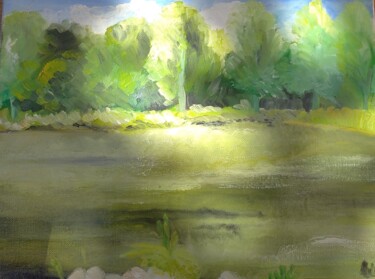 Peinture intitulée "l'étang Berchère (3)" par Martine Chatain Ottelé, Œuvre d'art originale, Huile Monté sur Châssis en bois