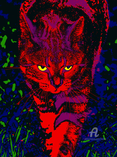 Digital Arts titled "Cat at nocturnal hu…" by Marco Brugts, Original Artwork, Digital Painting