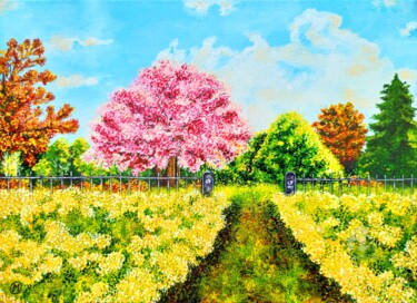 Painting titled "Camino al bosque" by María Del Carmen Pérez, Original Artwork, Acrylic Mounted on Wood Stretcher frame