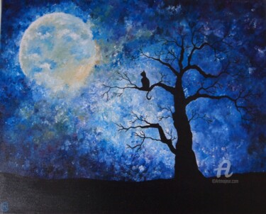 Malerei mit dem Titel "Observando la Luna" von María Del Carmen Pérez, Original-Kunstwerk, Acryl Auf Keilrahmen aus Holz mon…