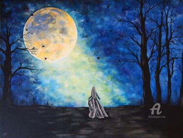 Painting titled "La Dama de la Luna" by María Del Carmen Pérez, Original Artwork, Acrylic