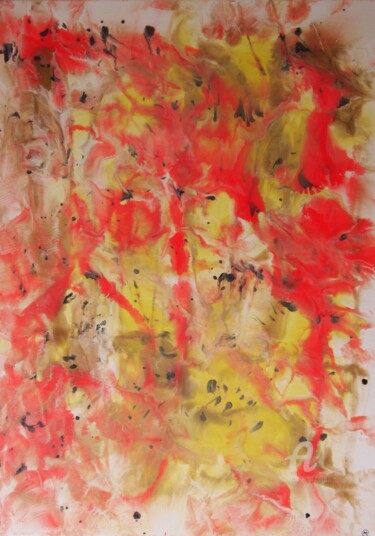 Painting titled "Fuego 2" by María Del Carmen Pérez, Original Artwork, Acrylic Mounted on Wood Stretcher frame