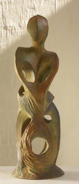 Sculpture titled "Gardien Vert" by Marie-Christine Veeran, Original Artwork, Ceramics