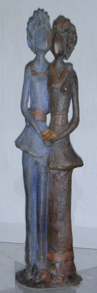 Sculpture intitulée "Couple à la rose" par Marie-Christine Veeran, Œuvre d'art originale, Céramique