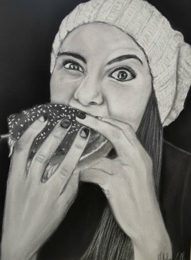 Drawing titled "J'ai faim !!!" by Micheline Colle, Original Artwork, Pastel