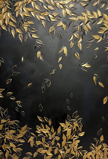 Painting titled "Feuilles d'Or" by Md Maryna Dzerkalnaya, Original Artwork, Acrylic