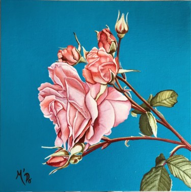 Painting titled "roses en boutons" by M'Do, Original Artwork, Acrylic Mounted on Cardboard