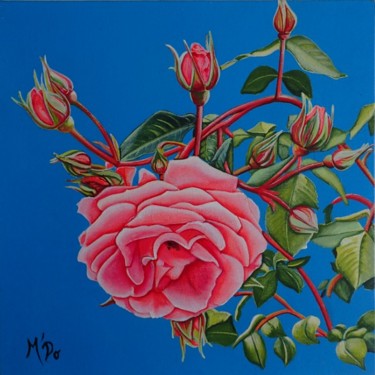 Painting titled "Boutons de roses" by M'Do, Original Artwork, Acrylic Mounted on Cardboard