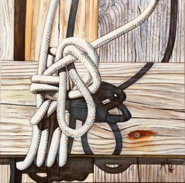 Peinture intitulée "L'ombre d'une corde" par M'Do, Œuvre d'art originale, Acrylique Monté sur Carton
