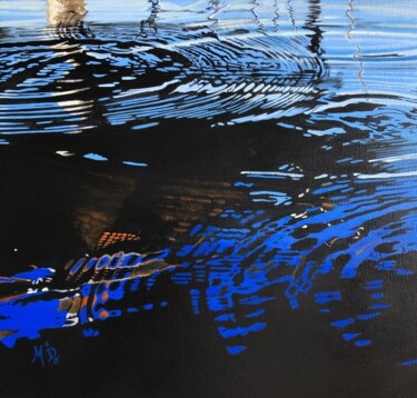 Schilderij getiteld "Ondes bleues" door M'Do, Origineel Kunstwerk, Acryl Gemonteerd op Frame voor houten brancard