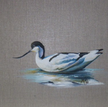 Painting titled "avocette au fil de…" by M'Do, Original Artwork, Acrylic Mounted on Cardboard