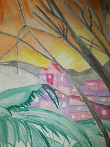 Pintura intitulada "Favela" por Fátima Macedo, Obras de arte originais, Aquarela