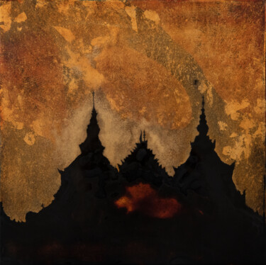 Painting titled "Wat Haisok" by Marie-Dominique Boneu Hyman (MDO), Original Artwork, Lacquer Mounted on Wood Panel