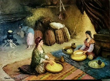 Peinture intitulée "Préparation pour co…" par Med Jeune.. Artiste Takouachet, Œuvre d'art originale, Huile