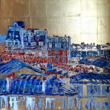 Painting titled "Amanecer en Paris" by Mara, Original Artwork, Lacquer Mounted on Wood Panel