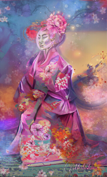 Digital Arts titled "The Wait/Geisha" by Medushiva, Original Artwork, Digital Painting