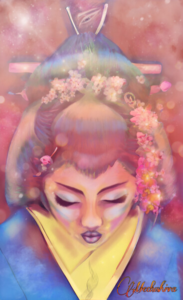 Digitale Kunst mit dem Titel "Teatime/Geisha" von Medushiva, Original-Kunstwerk, Digitale Malerei