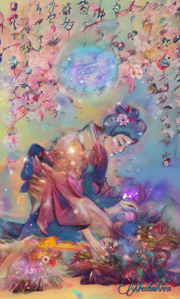 Digital Arts titled "Picking/Geisha" by Medushiva, Original Artwork, Digital Painting