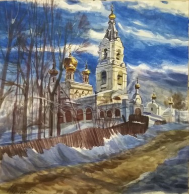 Malerei mit dem Titel ""утро на белой горе…" von Daniil Vadimovich, Original-Kunstwerk, Aquarell