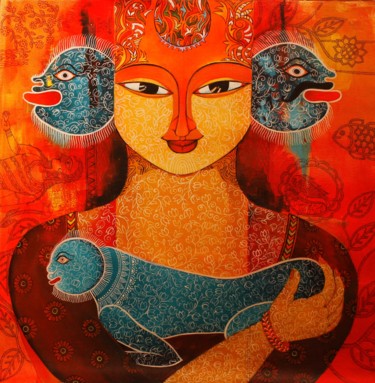 Peinture intitulée "adoption-4" par Meenakshi Jha Banerjee, Œuvre d'art originale, Acrylique
