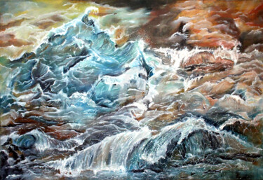 Картина под названием "Crazy sea" - Mego, Подлинное произведение искусства, Масло