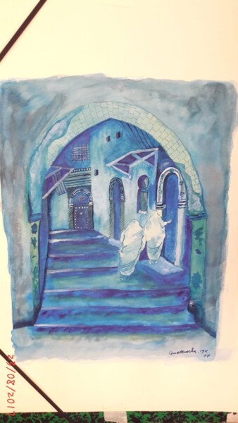 Ζωγραφική με τίτλο "Bleu Casbah" από Mehdi Abtroun, Αυθεντικά έργα τέχνης, Ακρυλικό