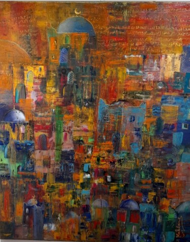 Malerei mit dem Titel "Town n-5" von Mehdi Abtroun, Original-Kunstwerk, Acryl