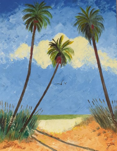 Painting titled "Palmiers3" by Mehdi Elghazi, Original Artwork, Oil