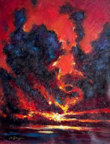 Painting titled "Sunset" by Mehdi Fahraji, Original Artwork, Acrylic