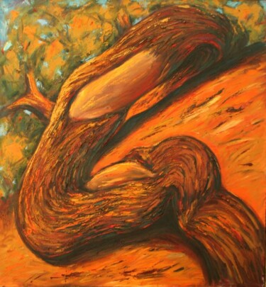 Painting titled "Desert and Tamarix…" by Mehdi Fahraji, Original Artwork, Oil