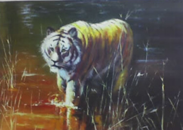 Painting titled "Tiger" by Mehdi Fahraji, Original Artwork, Oil