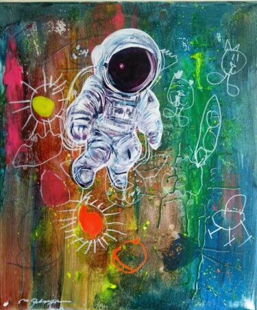 Картина под названием "A Space Adventure w…" - Mehdi Fahraji, Подлинное произведение искусства, Акрил