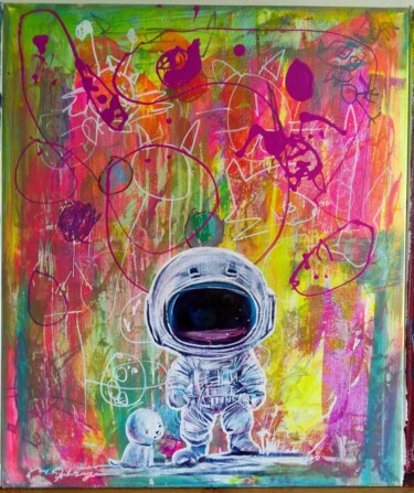 Painting titled "A Space Adventure w…" by Mehdi Fahraji, Original Artwork, Acrylic