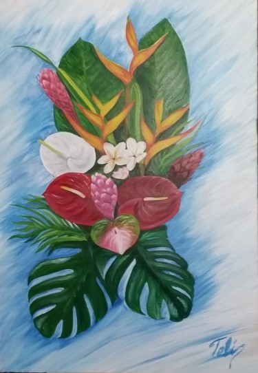 Peinture intitulée "Bouquet exotique" par Mehdi Niro, Œuvre d'art originale, Acrylique Monté sur Châssis en bois