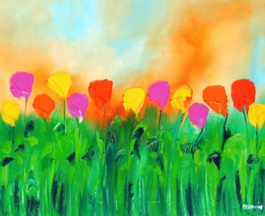 Peinture intitulée "Le pays des Tulipes" par Mehenni M, Œuvre d'art originale, Huile