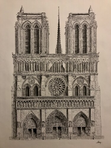 Drawing titled "Notre Dame de Paris" by Mehiwm, Original Artwork, Pencil