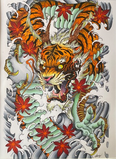 Drawing titled "Tigre hybride" by Mehiwm, Original Artwork, Marker