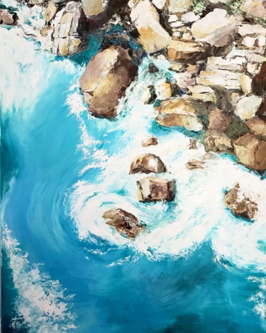 Painting titled "Paysage marin" by Mehri Guliyeva Moghadam, Original Artwork, Oil
