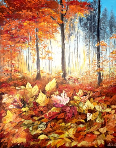 Peinture intitulée "L'automne" par Mehri Guliyeva Moghadam, Œuvre d'art originale, Huile