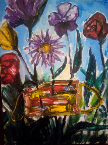 Painting titled "Flowers win covid" by Mehrez Thlijeni, Original Artwork, Acrylic