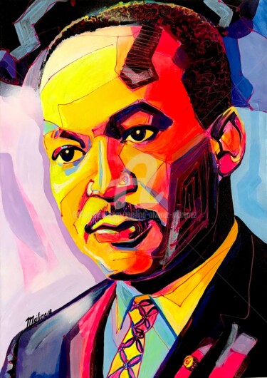 Painting titled "Martin Luther King" by Meiling Alvarez Marquez, Original Artwork, Acrylic Mounted on Wood Stretcher frame