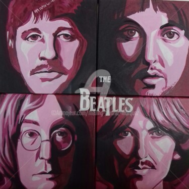 Malarstwo zatytułowany „The Beatles” autorstwa Meiling Alvarez Marquez, Oryginalna praca, Akryl Zamontowany na Drewniana ram…