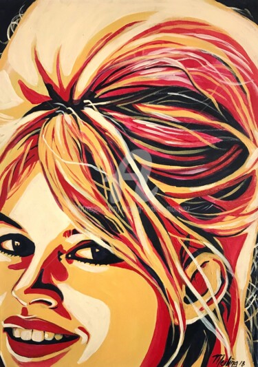 Painting titled "Brigitte Bardot" by Meiling Alvarez Marquez, Original Artwork, Acrylic Mounted on Wood Stretcher frame