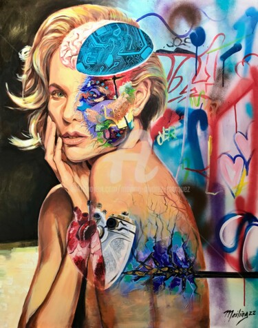 Schilderij getiteld "Miss Transhumaniste" door Meiling Alvarez Marquez, Origineel Kunstwerk, Acryl Gemonteerd op Frame voor…