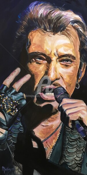 Painting titled "Johnny Hallyday" by Meiling Alvarez Marquez, Original Artwork, Acrylic Mounted on Wood Stretcher frame