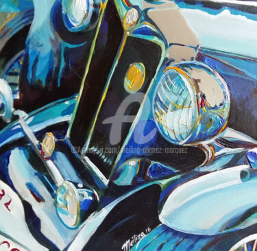 Painting titled "voiture bleu" by Meiling Alvarez Marquez, Original Artwork, Acrylic