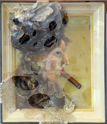 Collages intitulée "Lady Brouillard" par Meiling Alvarez Marquez, Œuvre d'art originale, Acrylique Monté sur Châssis en bois