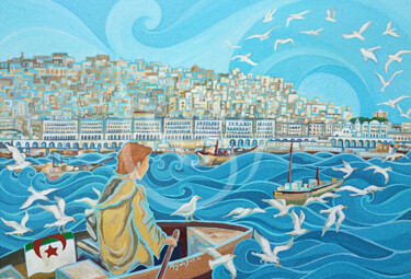 Malerei mit dem Titel "Alger la bleue" von Mejda Ben, Original-Kunstwerk, Acryl Auf Keilrahmen aus Holz montiert
