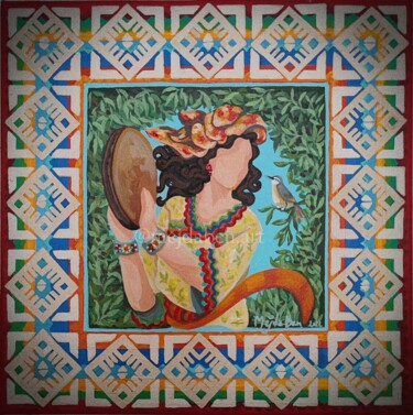 Картина под названием "Murmure de la sitte…" - Mejda Ben, Подлинное произведение искусства, Акрил Установлен на Деревянная р…