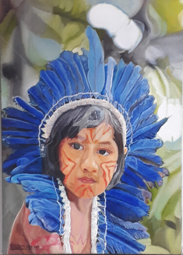 Painting titled "ÍNDIO GUARANI." by Edson C.Grise, Original Artwork, Oil